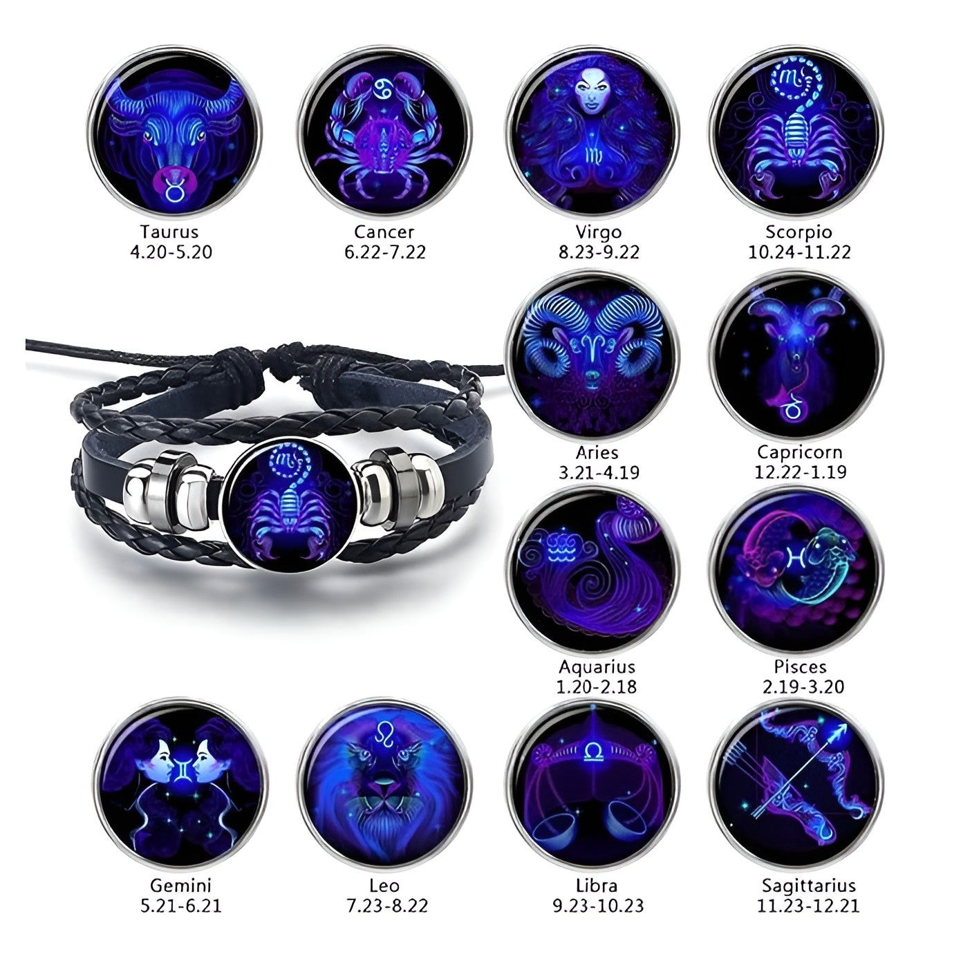 Adjustable Zodiac Sign Super-Power Activator Manifestation Bracelet Glow in the Dark (Energized)